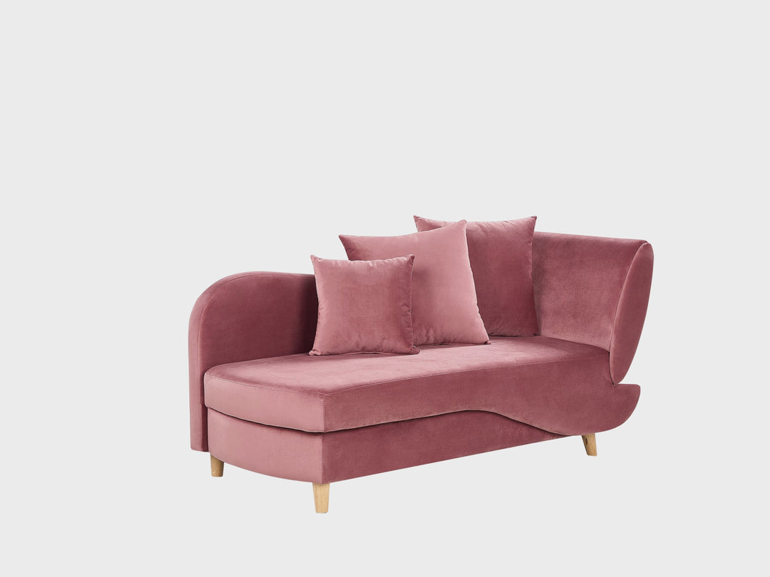 Right-Hand Chaise Lounge Velvet Pink with Storage Harriet