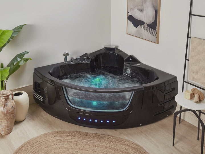 Whirlpool Corner Bath with LED 1980 x 1440 mm Black Martinica