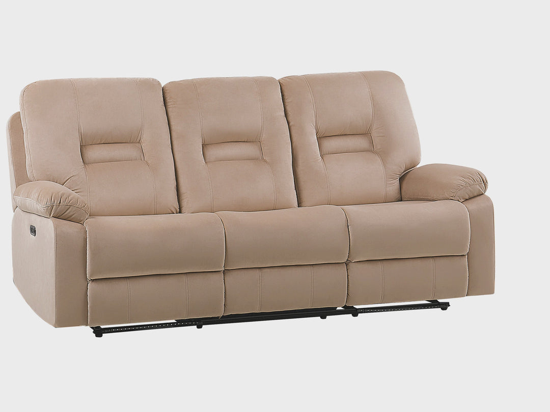 Bergen 3 Seater Velvet LED Electric Recliner Sofa with USB Port Beige