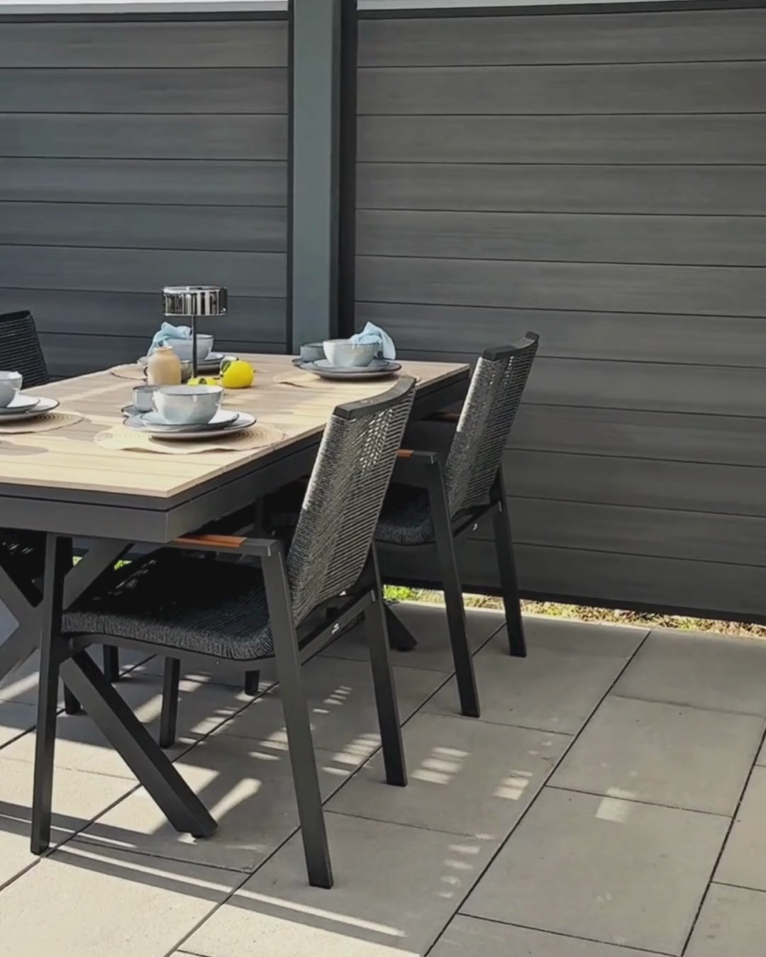 Fanes Extending Garden Dining Table 184/242 cm 90 cm Metal Graphite Grey