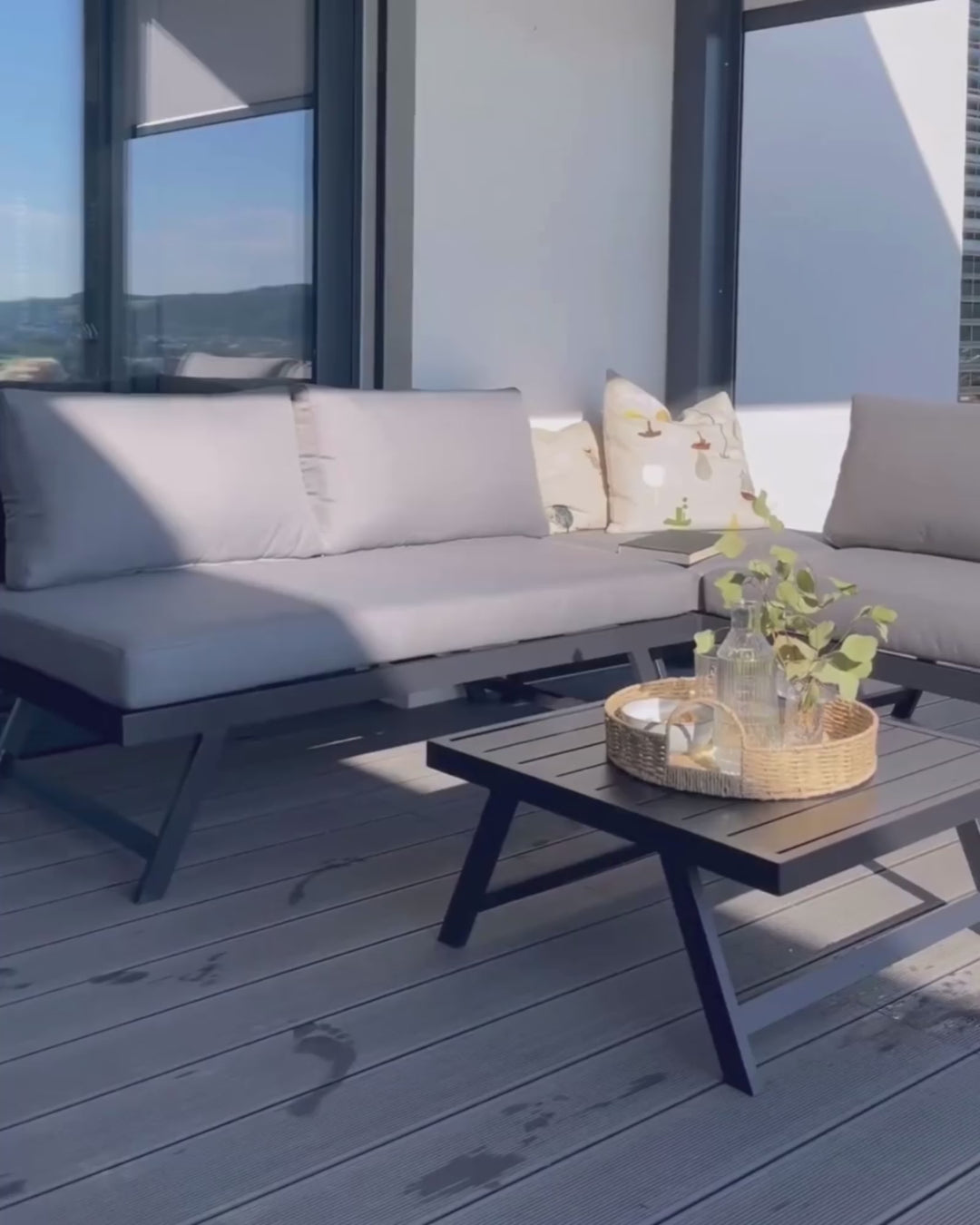 Coccorino Garden Corner Sofa with Table 5 Seater Metal Grey