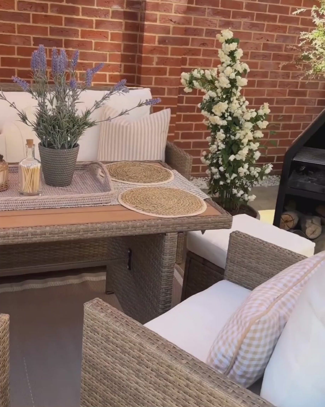 Fonti Garden Lounge Set with Table and Ottoman 5 Seater with Cushions PE Rattan Brown