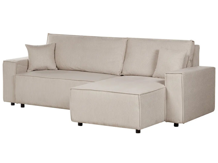 Corner Sofa Bed 3 Seater Corduroy Beige Left Hand Middale