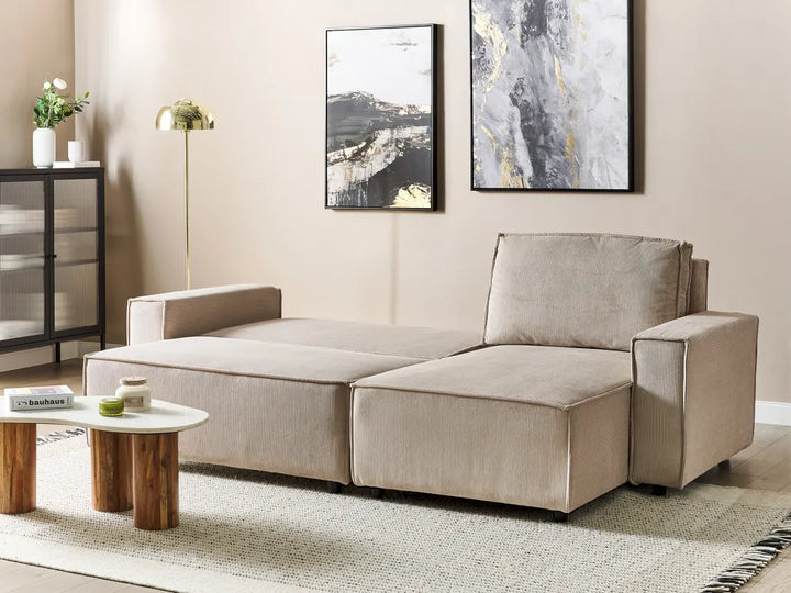 Corner Sofa Bed 3 Seater Corduroy Beige Left Hand Middale