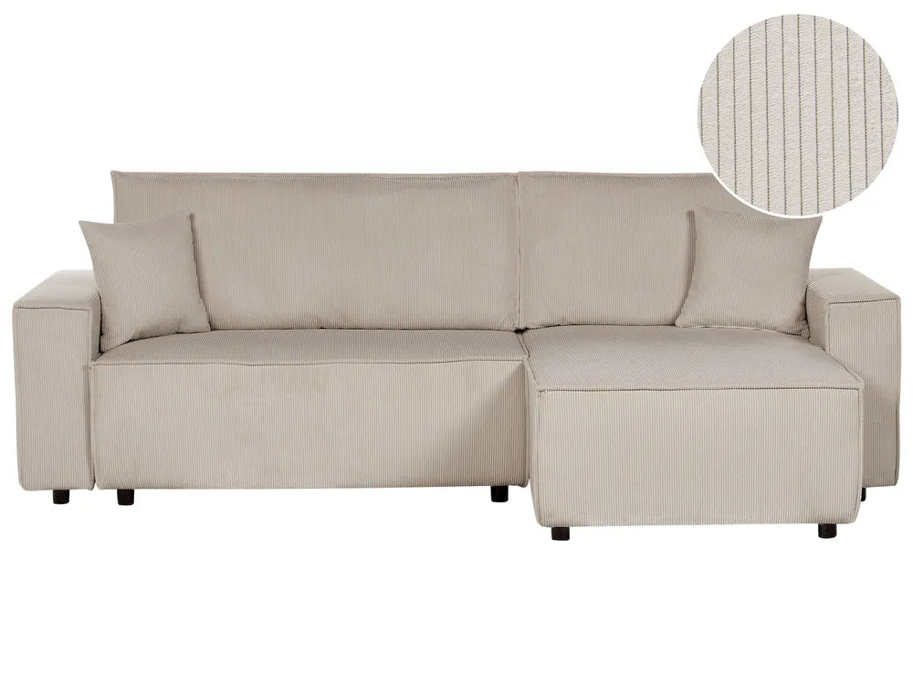 Corner Sofa Bed 3 Seater Corduroy Beige Left Hand Middale