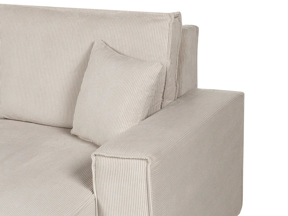 Corner Sofa Bed 3 Seater Corduroy Beige Left Hand Middale