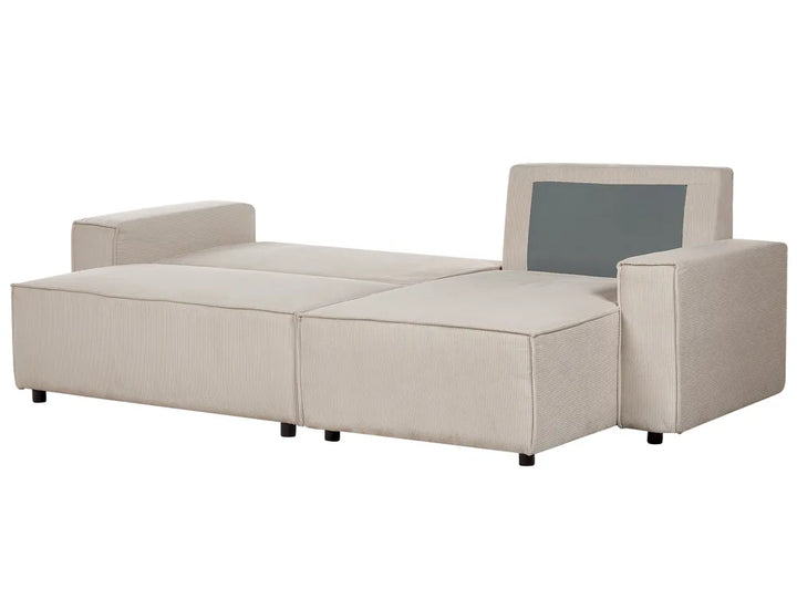 Corner Sofa Bed 3 Seater Corduroy Beige Left Hand Middale