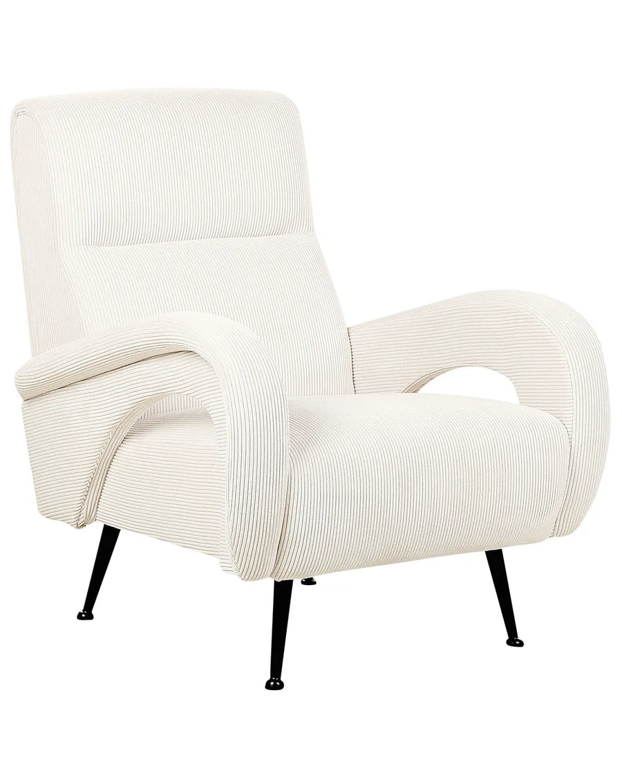 White armchair with black legs on a white background