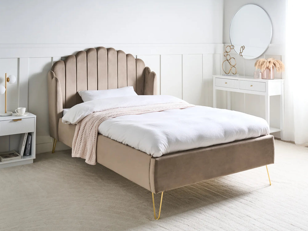 Small double velvet bed 120x200 cm with gold legs