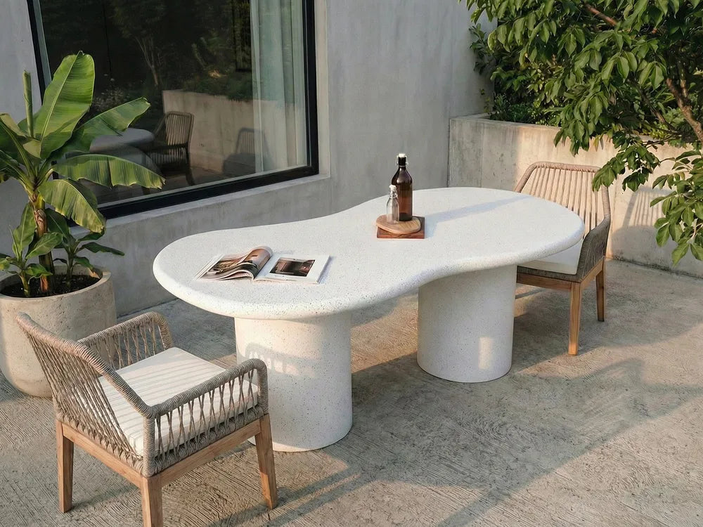 Garden Dining Table 200 cm 110 cm Terrazzo Effect White Terrazzo Chesley