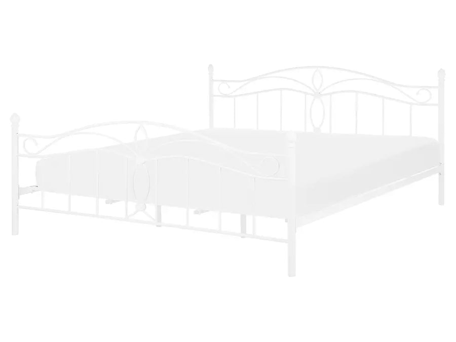 White metal bed frame on a white background