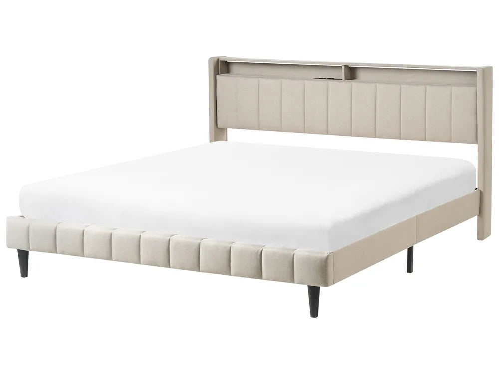 Beige LED storage super king bed