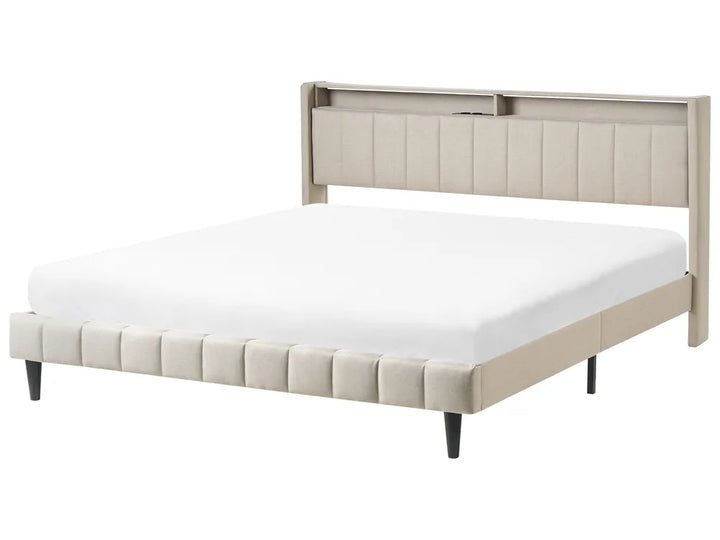 Beige LED storage super king bed