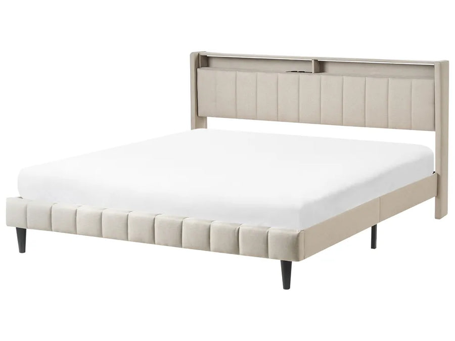 Beige LED storage super king bed
