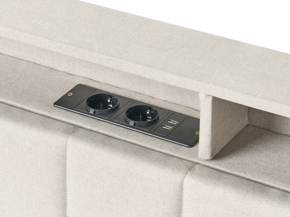 Bed with LED Fabric 180 x 200 cm (EU Super King) with USB Port with Storage Beige Atiyah