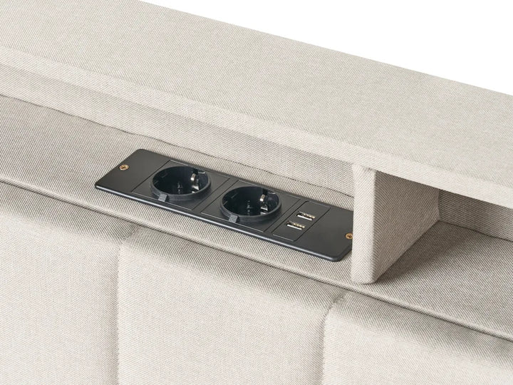 Bed with LED Fabric 180 x 200 cm (EU Super King) with USB Port with Storage Beige Atiyah