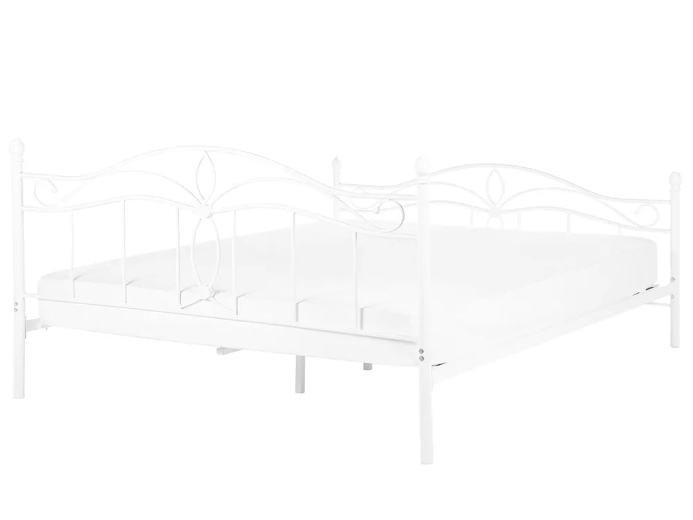White metal bed frame on a white background