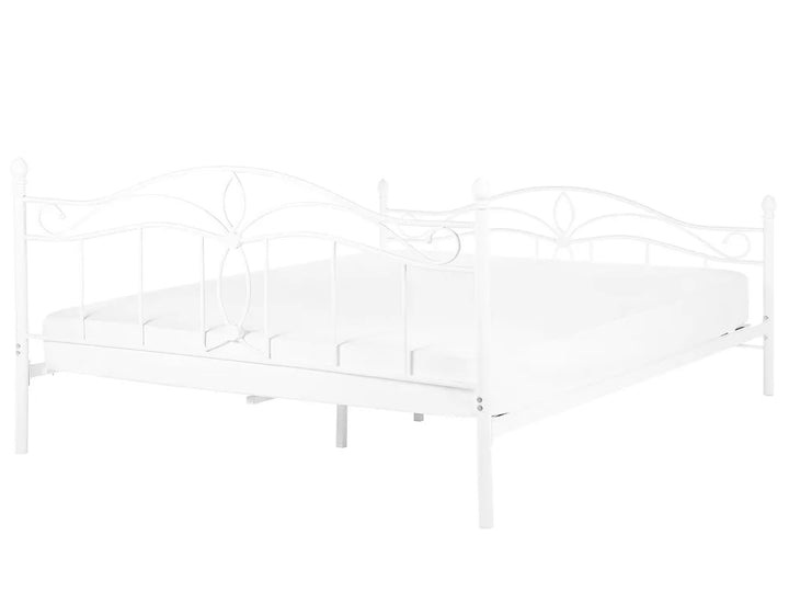 White metal bed frame on a white background