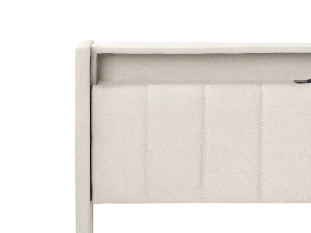 Bed with LED Fabric 180 x 200 cm (EU Super King) with USB Port with Storage Beige Atiyah