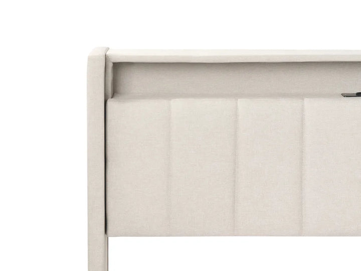 Bed with LED Fabric 180 x 200 cm (EU Super King) with USB Port with Storage Beige Atiyah