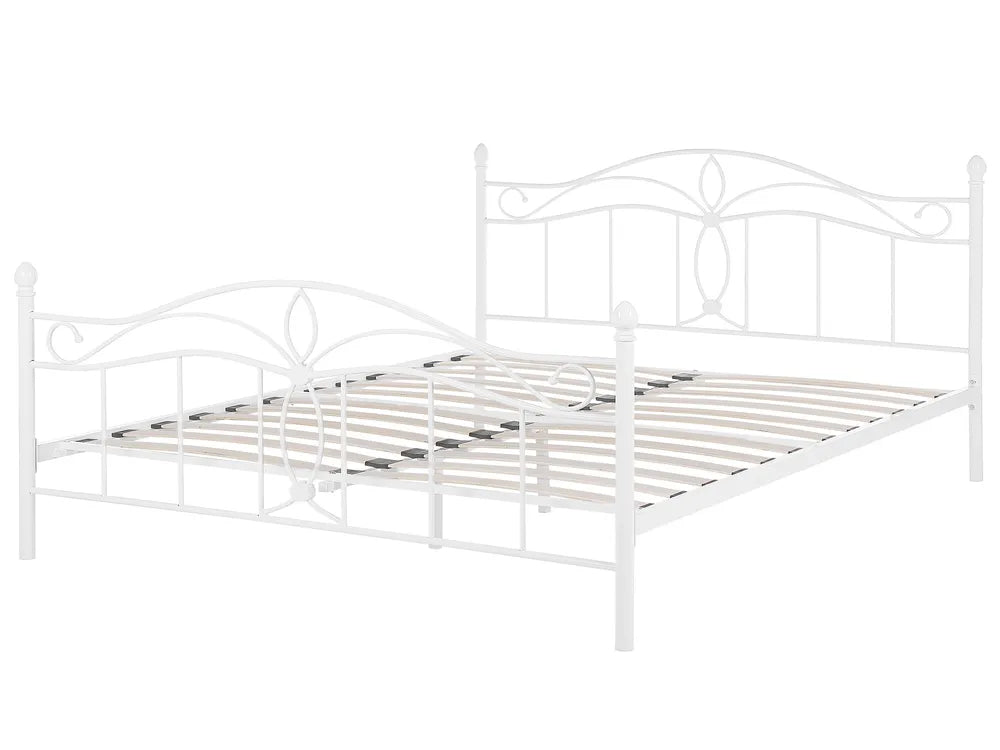 White metal bed frame on a white background
