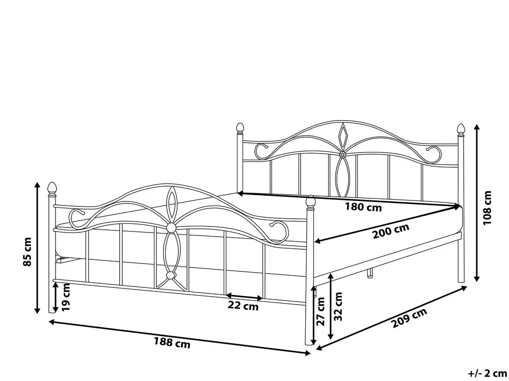 Bed Metal 180 x 200 cm (EU Super King) Black Colina
