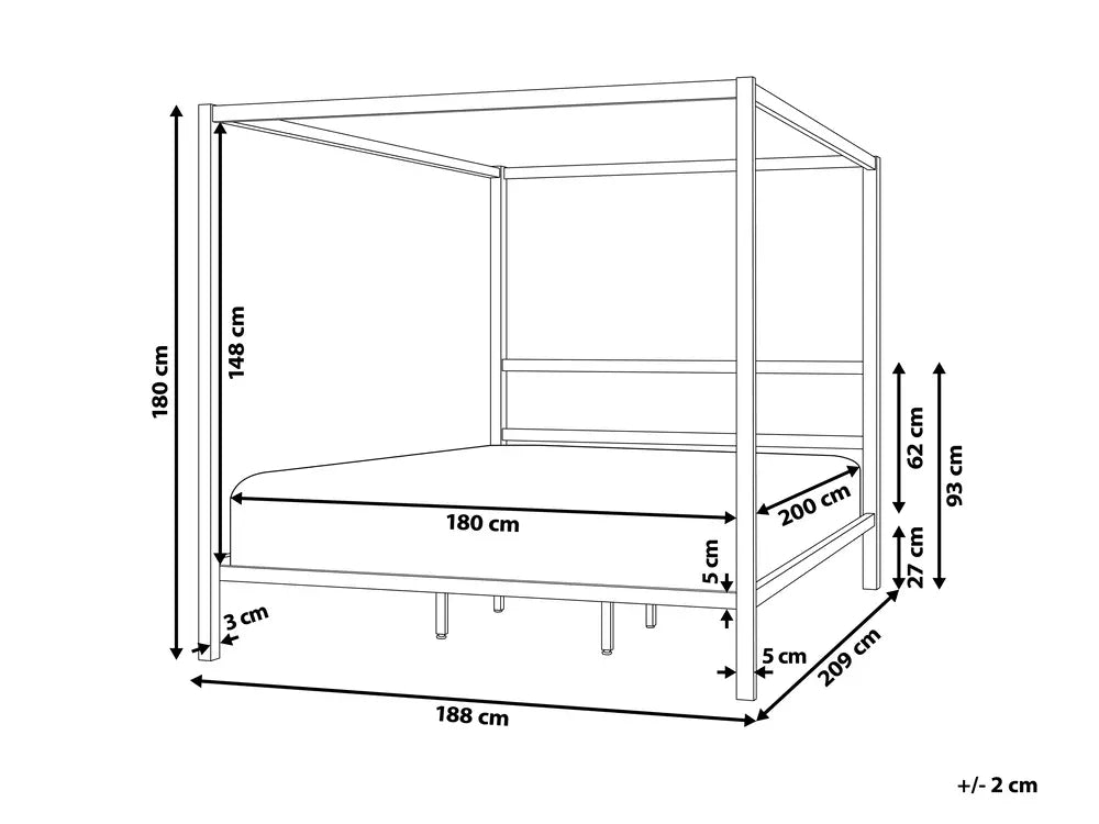 Four Poster Bed Metal 180 x 200 cm (EU Super King) Black Edsall