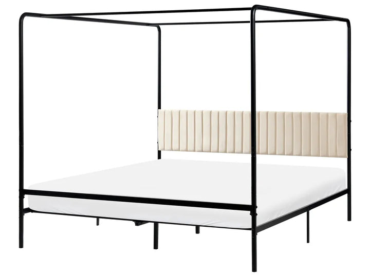 Black metal four poster super king bed