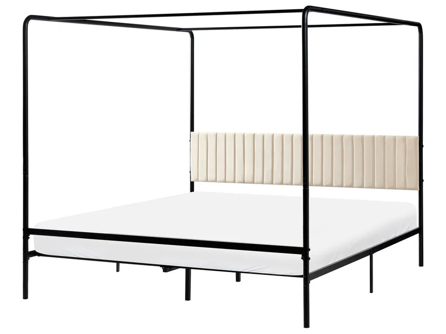 Black metal four poster super king bed