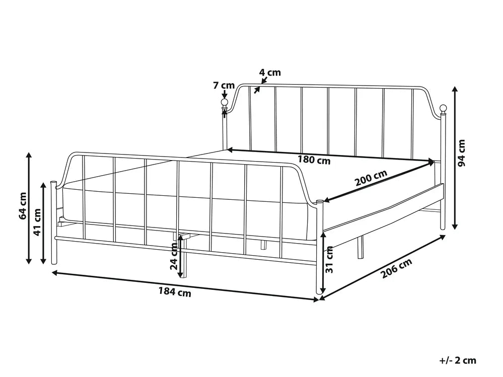 Bed Metal 180 x 200 cm (EU Super King) Black Gerasim