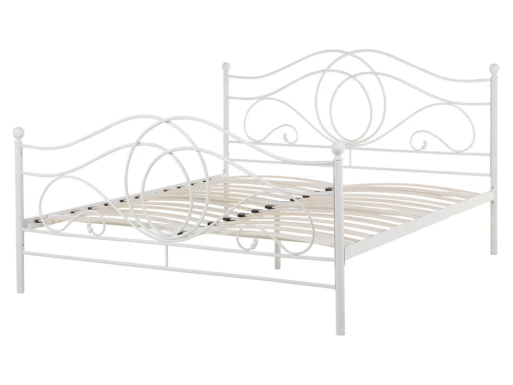 White metal bed frame on a white background