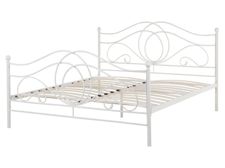 White metal bed frame on a white background