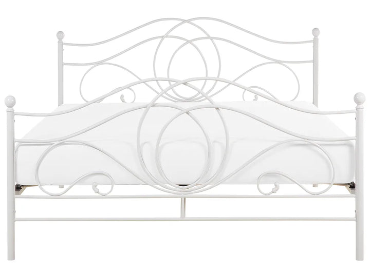Decorative white metal headboard on a white background