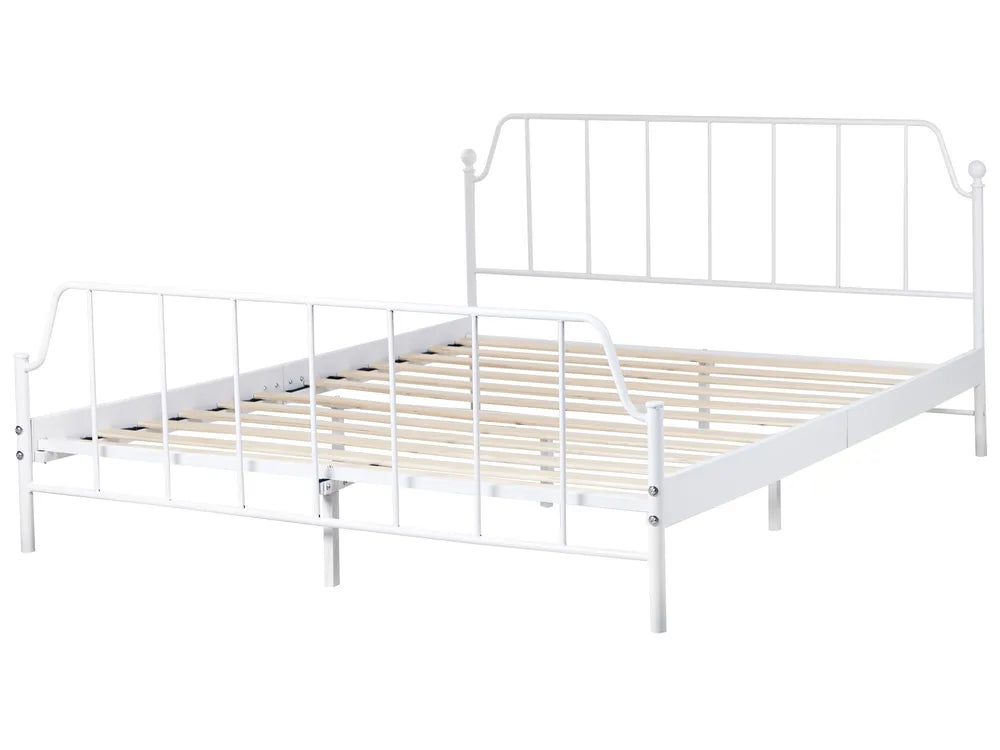 White metal bed frame on a white background
