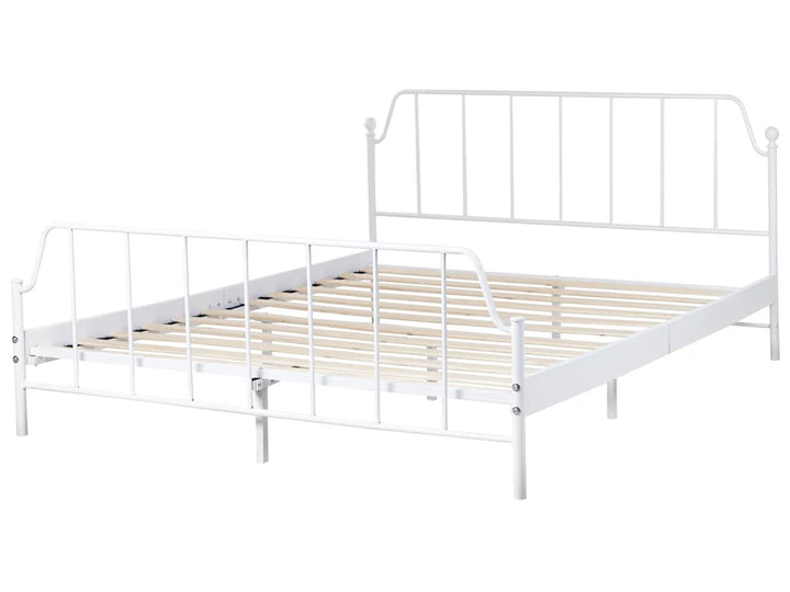 White metal bed frame on a white background