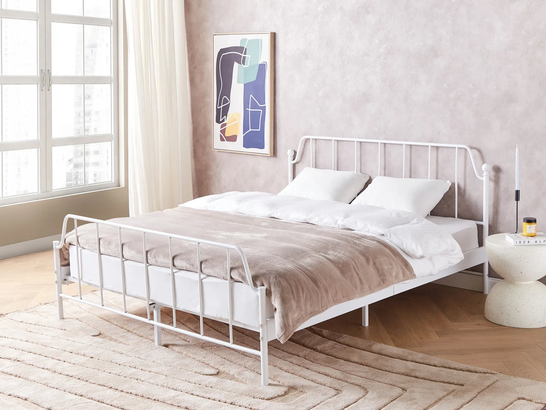 Metal bed with slatted base white