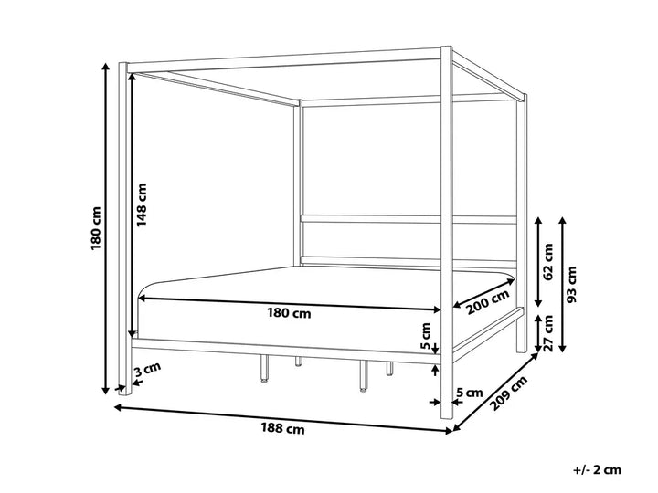 Four Poster Bed Metal 180 x 200 cm (EU Super King) White Edsall