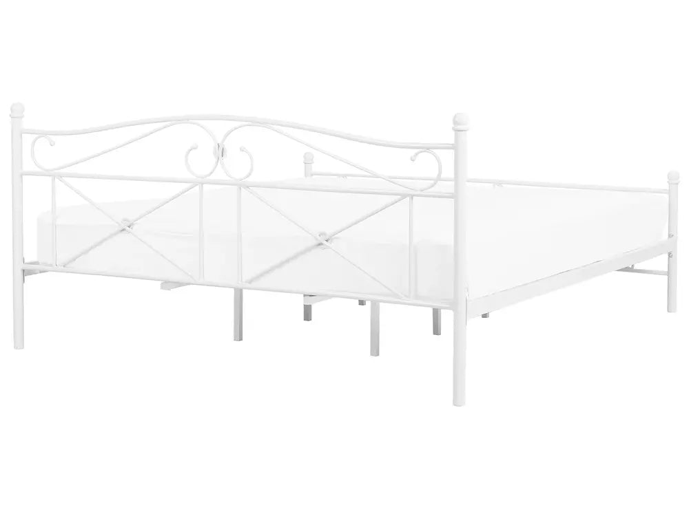 White metal bed frame on a white background