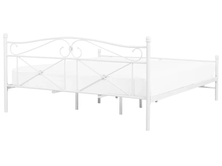 White metal bed frame on a white background