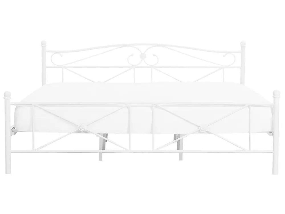 White metal bed frame on a white background