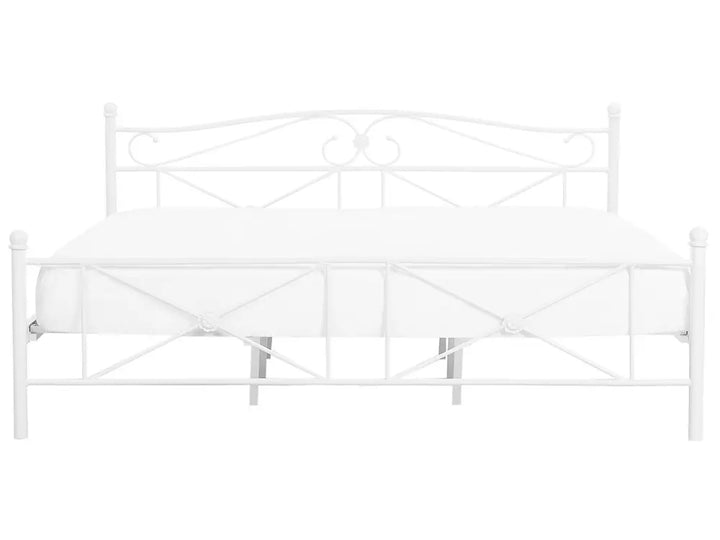 White metal bed frame on a white background