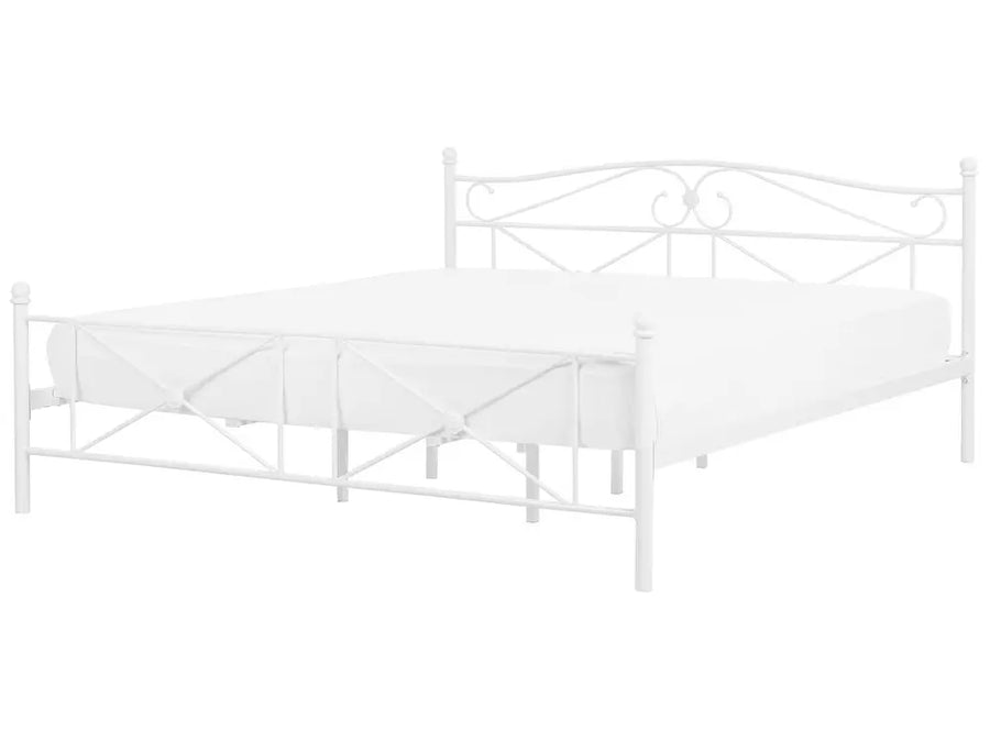 White metal bed frame on a white background