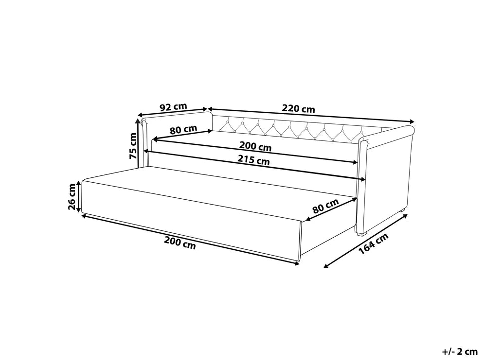 Trundle Bed Fabric 80 x 200 cm (EU Small Single) Beige Charlesten
