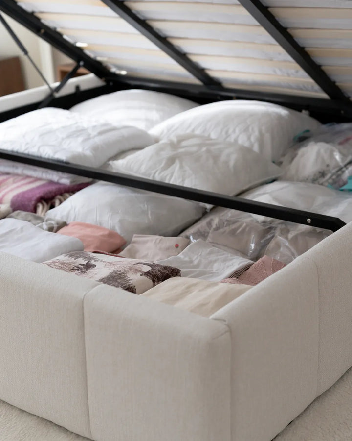 Modern off-white ottoman bed frame