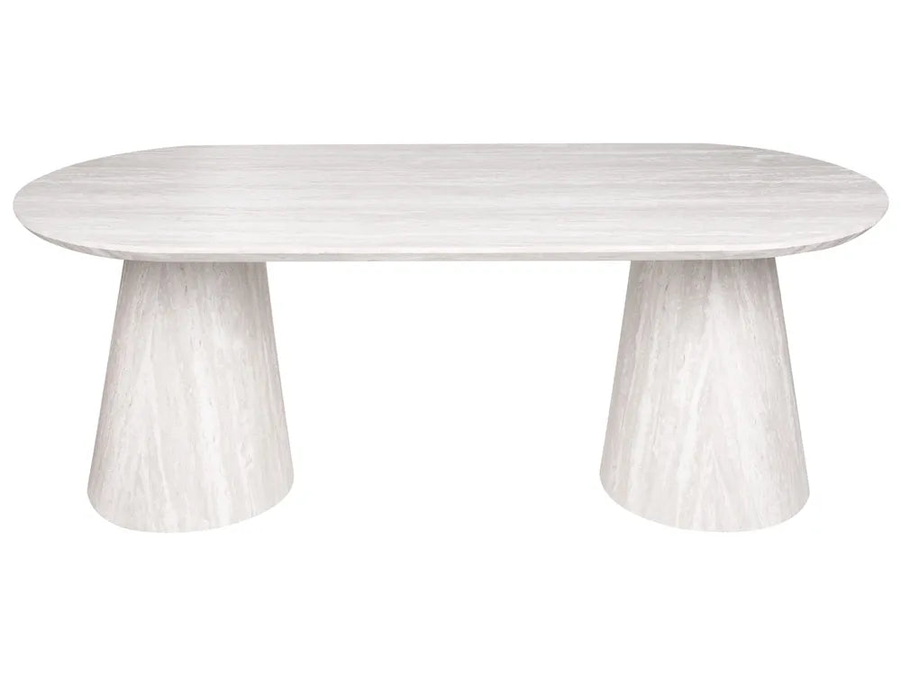 Round marble table with a white marbled pattern on a white background