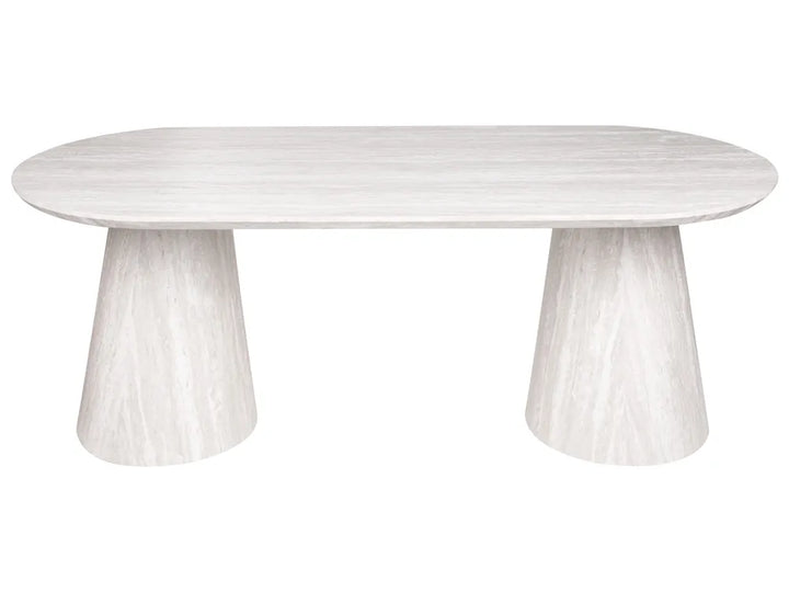 Round marble table with a white marbled pattern on a white background