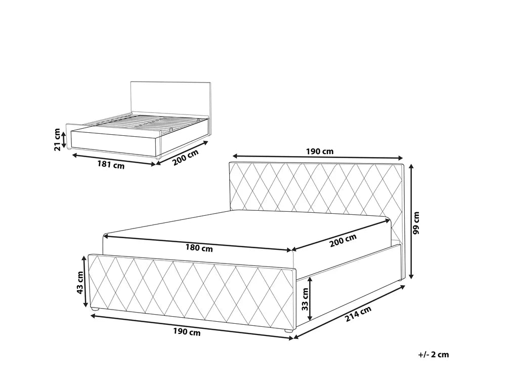 Ottoman Bed Velvet 180 x 200 cm (EU Super King) Grey Orlando