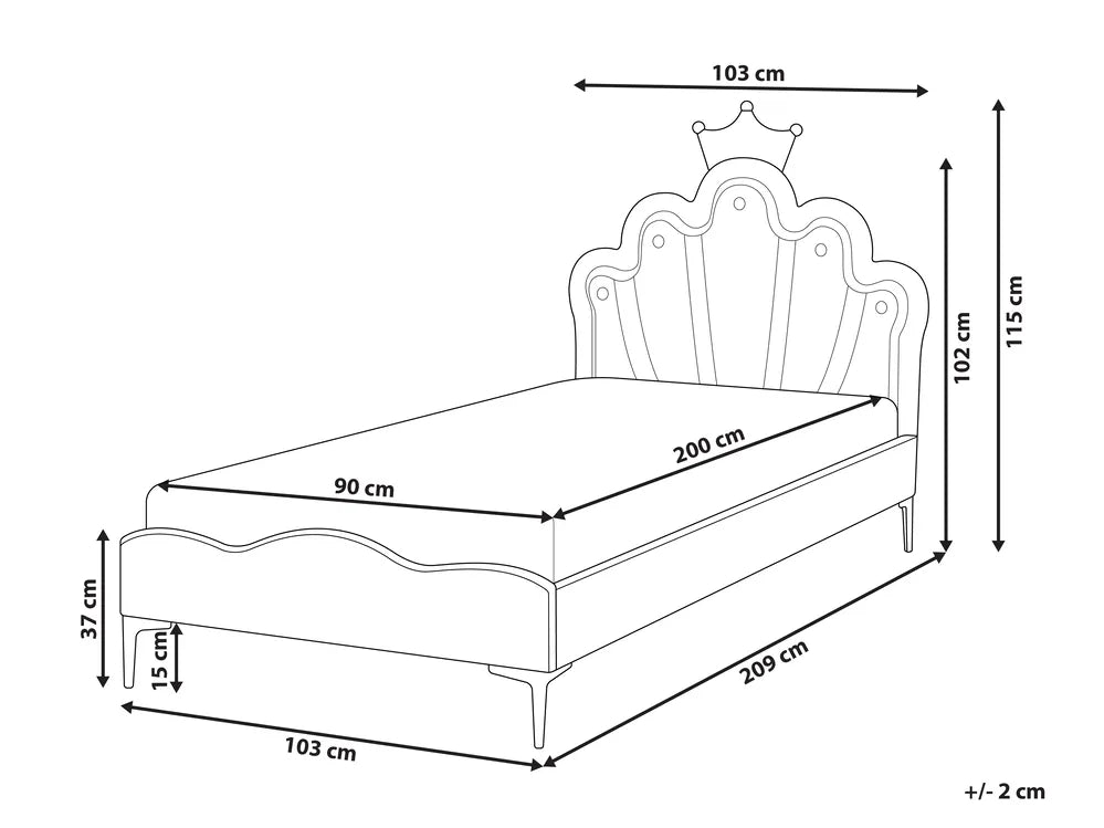Kids Bed Crown Velvet 90 x 200 cm (EU Single) with LED Lights Violet Aideliz