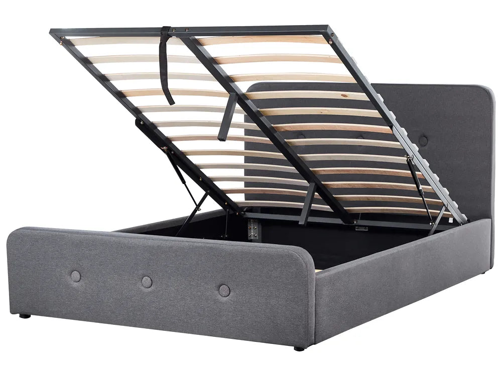 Modern dark grey storage bed with fabric finish