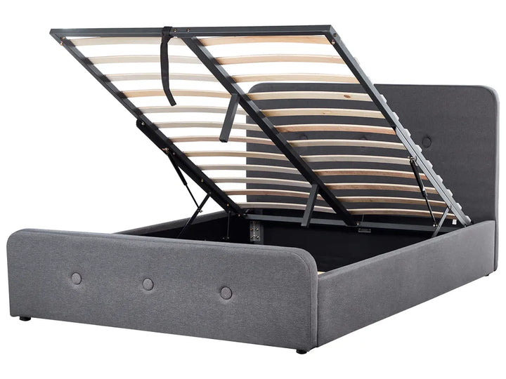 Modern dark grey storage bed with fabric finish